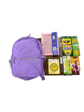 Set of 8 Purple Backpack With School Supplies Set - Includes Crayola Colored Pen